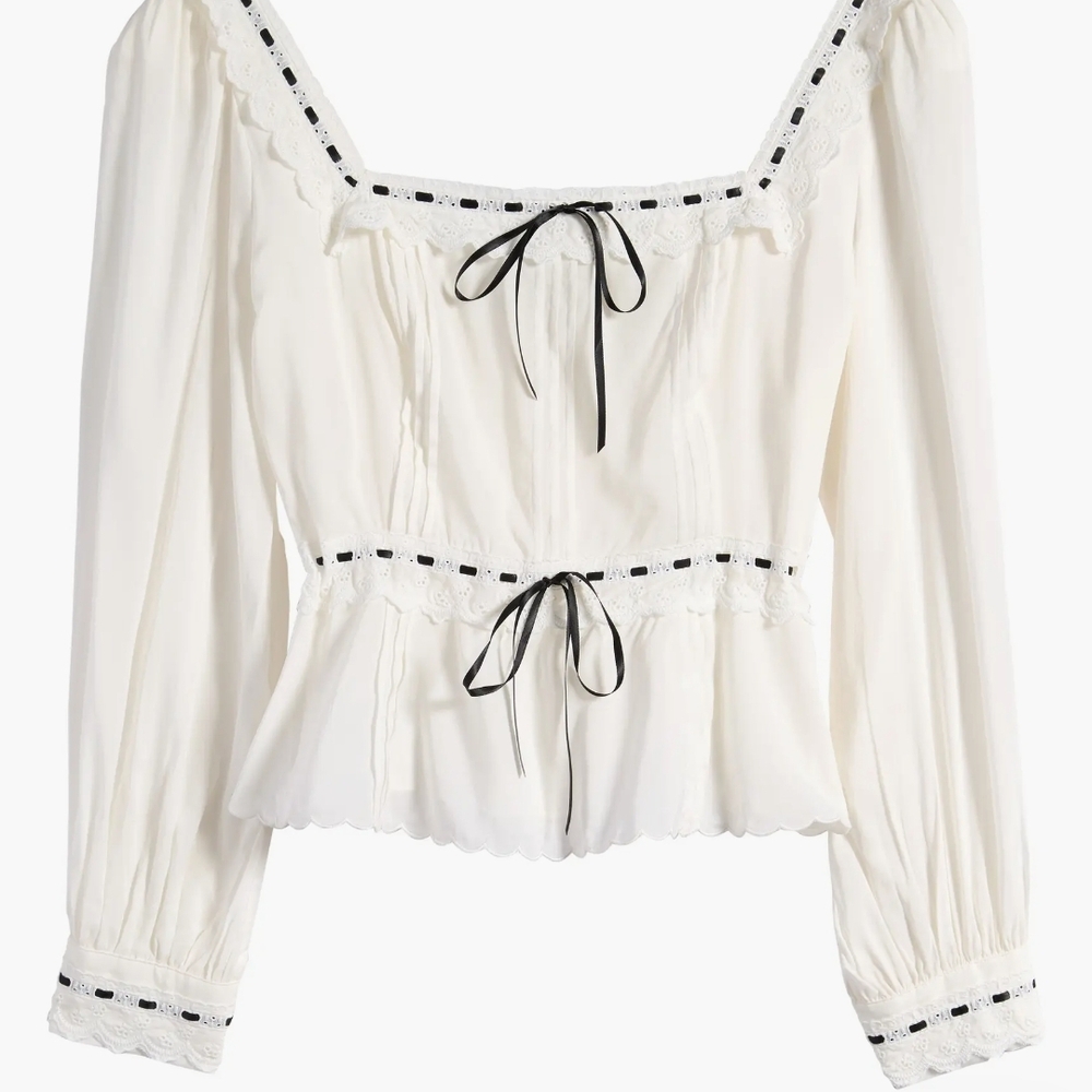Reformation  White Lace Trim Blouse